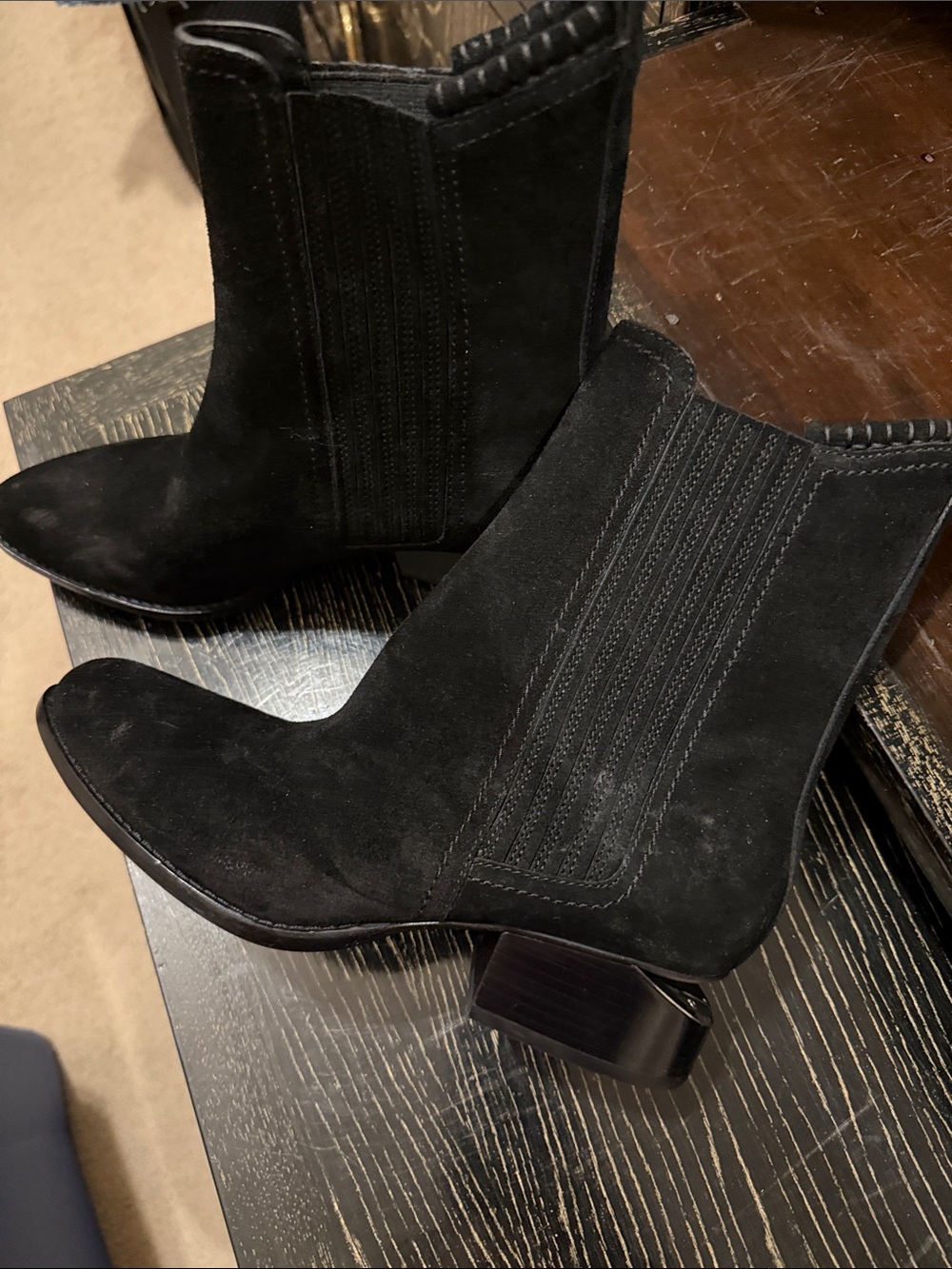 New Alexander Wang Black Suede Ankle Booties with Block Heel 39